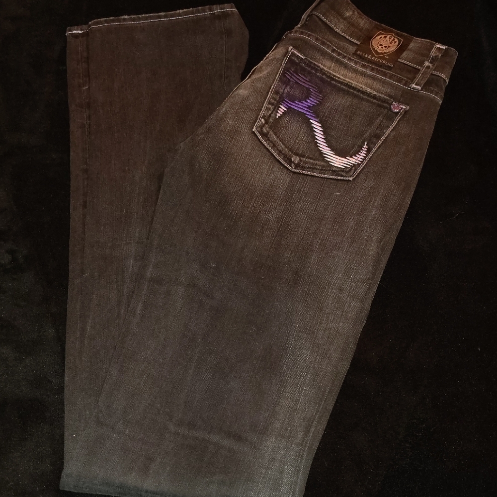 Rock & Republic Black Denim with Purple Accents
